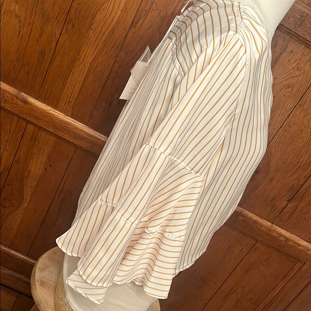 LAUREN CONRAD⭐️NWT Striped Golden Yellow & Cream Top w/Bell Sleeves🌻 - Picture 2 of 12